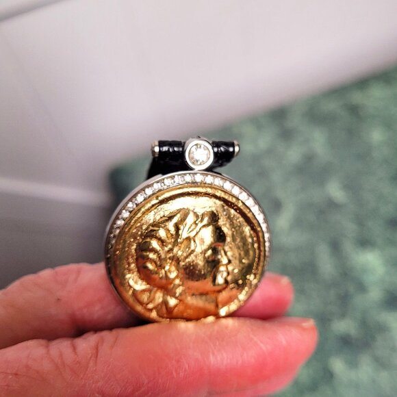 Gold Painted Medallion Face - Forty Eight Tiny Crystals and Two Large Crystals - Picture 6 of 16